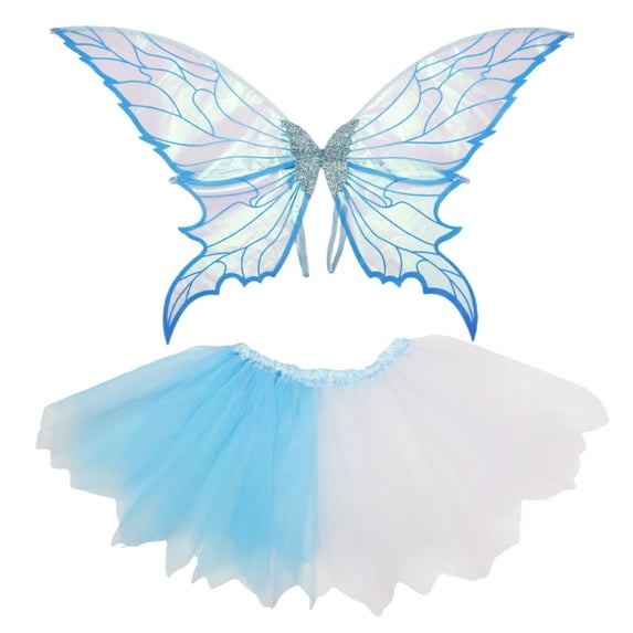 Fairy Wings for Adult Women, 2PCS Fairy Costume Set with Tulle Tutu Skirts for Halloween Cosplay Party