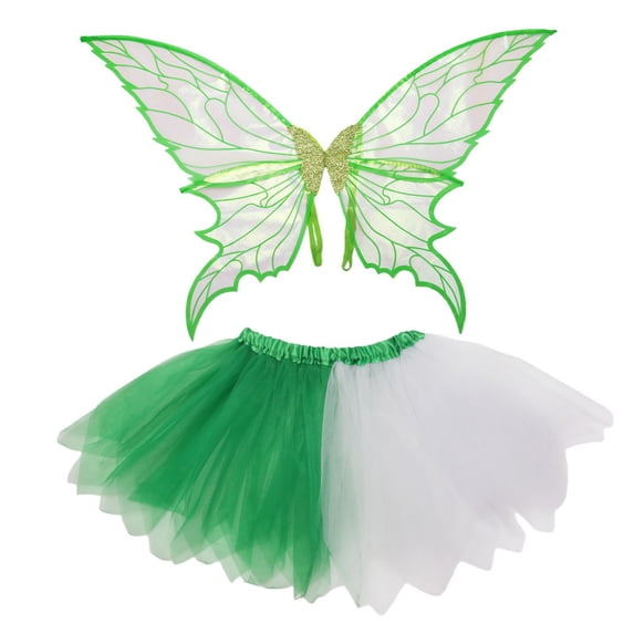 Fairy Wings for Adult Women, 2PCS Fairy Costume Set with Tulle Tutu Skirts for Halloween Cosplay Party