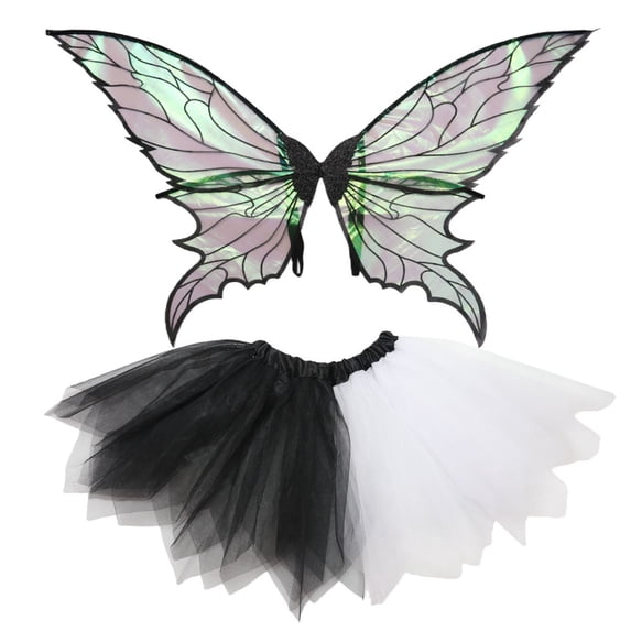 Fairy Wings for Adult Women, 2PCS Fairy Costume Set with Tulle Tutu Skirts for Halloween Cosplay Party