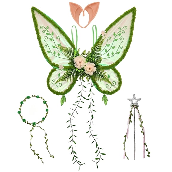 Fairy Wings for Adults Fairy Costume Set with Elf Ears Wand Wreath for Halloween Party, 19.7" x 14.9"