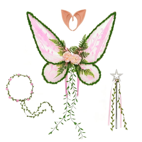 Fairy Wings for Adults Fairy Costume Set with Elf Ears Wand Wreath for Halloween Party, 19.7" x 14.9"