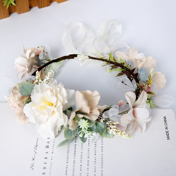 Fairy Women Floral Halo Boho Flower Headband Floral Crown Headpiece Hair Wreath with Ribbon Wedding Party Prom Photos Festival