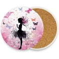 thumbnail image 1 of Fairy and Butterflies Pink Coasters Absorbent Moisture Non-Slip Drink Coaster Ceramic Stone with Cork Base Desktop Protection, 2PCS, 1 of 6