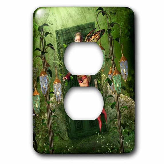 3dRose, Fairy flies into the fairyland it is behind a door in the forest, 2 plug outlet cover