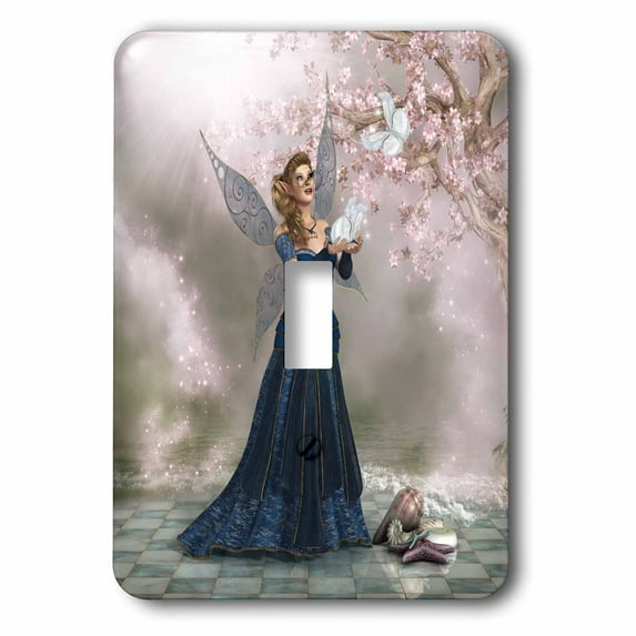 3dRose, Fairy hold a butterfly in her hand on a fantasy landscape, single toggle switch
