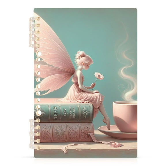 Fairy on Book with Coffee Notebooks 1-subject Journal 60 Sheets A5 College Ruled Paper Detachable Ring 8.3"x5.7"