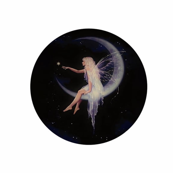 Fairy on Moon Round Mouse Pad 7.87 inch Rubber Desk Accessory for Office and Gaming