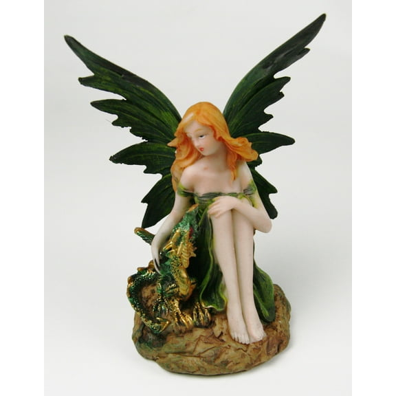 Fairy with Green Dragon - 5" Tall - feel-like-ceramic