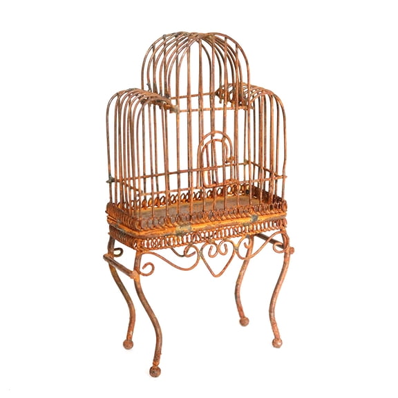 FairyCome Miniature Rusty Birdcage with Birds Fairy Garden Decoration