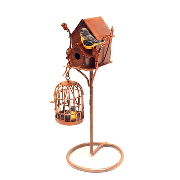 FairyCome Miniature Rusty Birdhouse Birdcage with Birds Fairy Garden Decoration