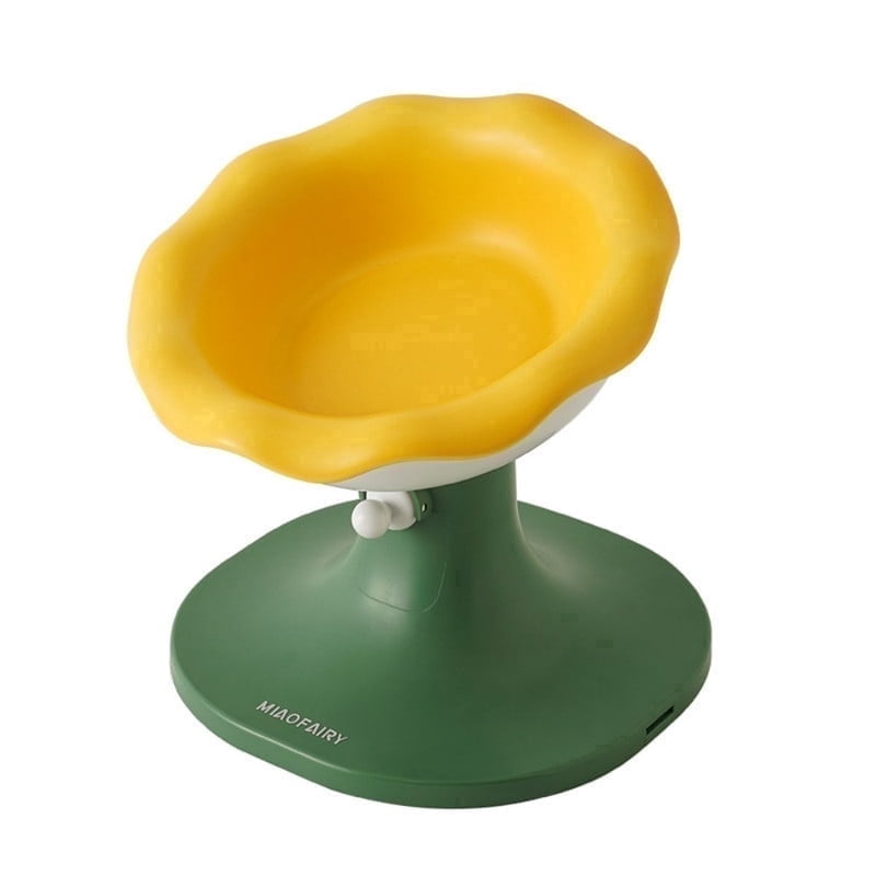 Fairela Lightweight Habitat Mounted Regular Ceramics Feeding Trough with 1 Cat Bowl for Cats, Yellow Floral