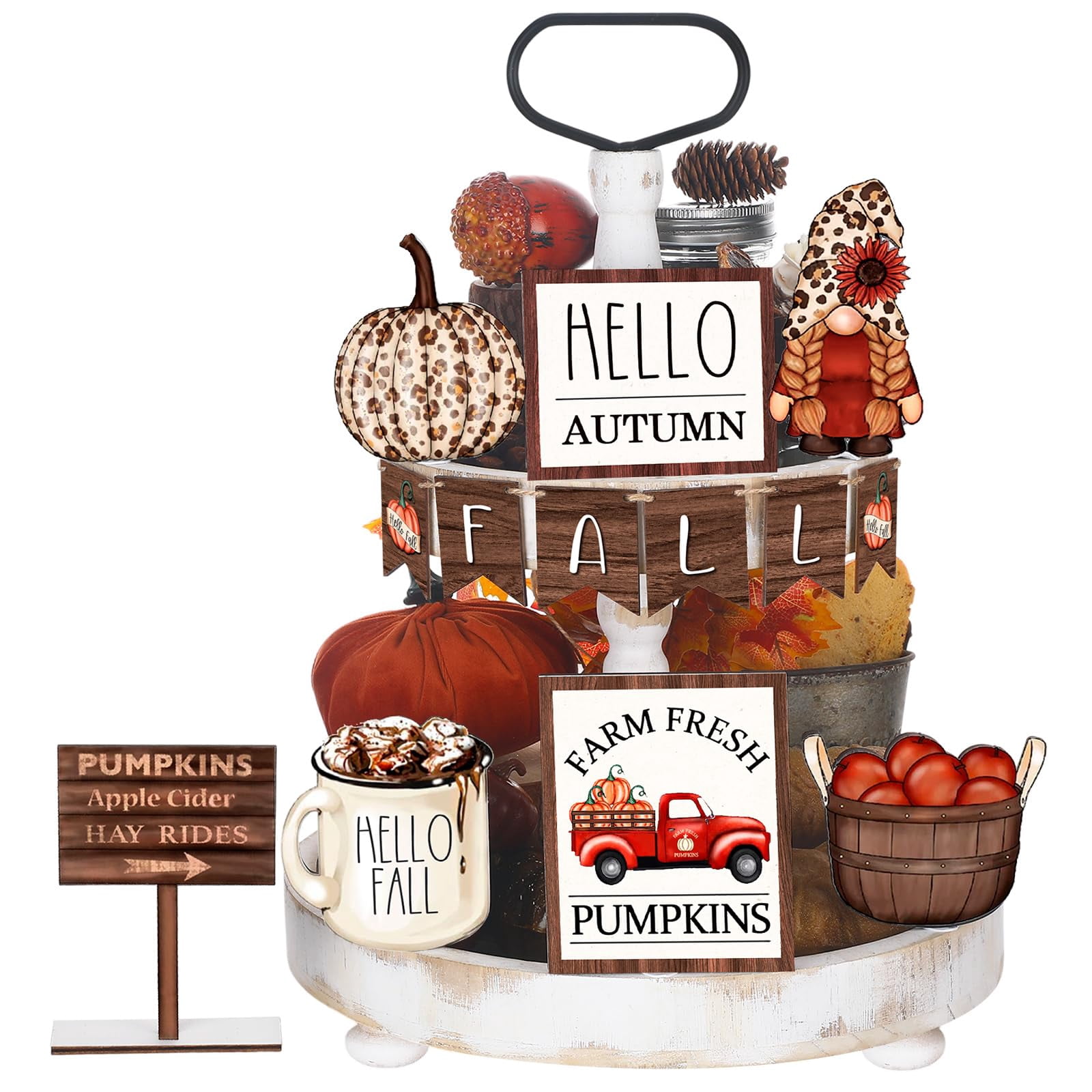 Rustic Fall Trays FairySandy 13 Pcs Fall Tiered Tray ATT1Decor Set Thanksgiving Pumpkin ...