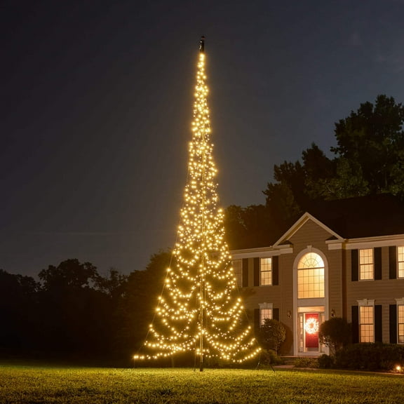 Fairybell Flagpole LED Christmas Tree (25ft - 1000 LEDs, Warm White)