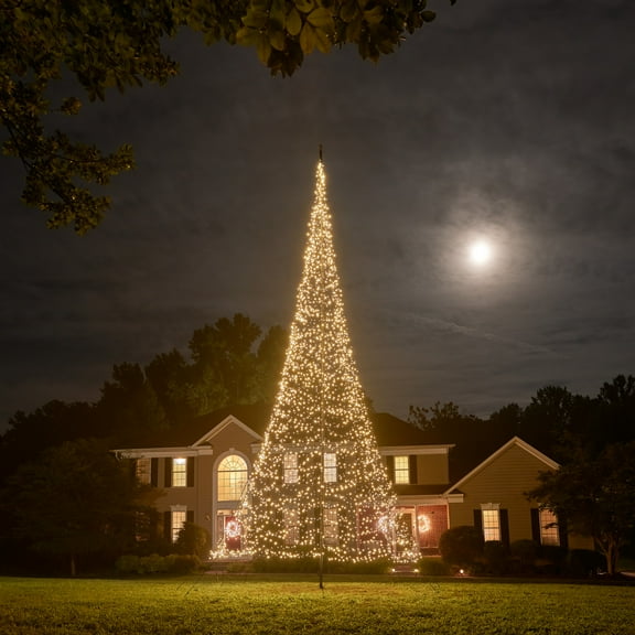 Fairybell Flagpole Outdoor LED Christmas Tree - 33ft - 4,000 LEDs - LED Christmas Tree for Outside Use - Warm White