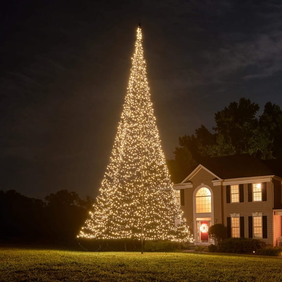 Fairybell Flagpole Outdoor LED Christmas Tree - 33ft - 4,000 LEDs - LED Christmas Tree for Outside Use - Warm White