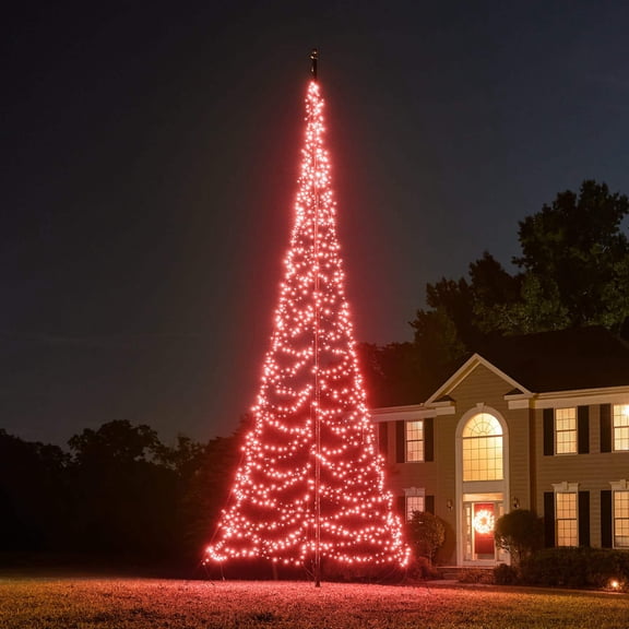 Fairybell Outdoor LED Christmas Tree (25FT 1500 LED Lights) Easy Install, Red Color, Pole Sold Separately