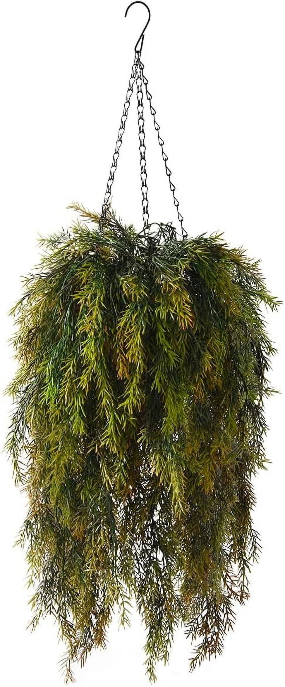 Artificial Hanging Plants in Basket Fake Hanging Eucalyptus with Coconut Lining Chain Palm Flowerpot Hanging Plant Outdoor UV Resistant Plastic Plants(Eucalyptus)