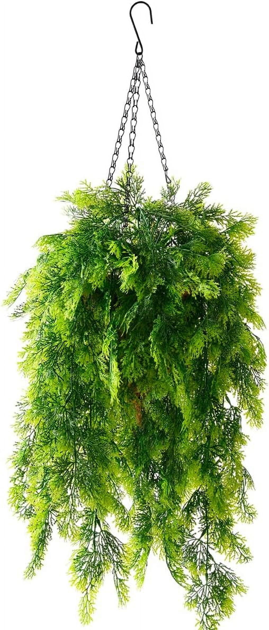 Artificial Hanging Plants in Basket Fake Hanging Eucalyptus with Coconut Lining Chain Palm Flowerpot Hanging Plant Outdoor UV Resistant Plastic Plants(Eucalyptus)