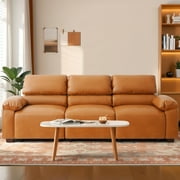 Fairyland 3 Seater Sofa for Adults, Brown Faux Leather Couch for Living Room