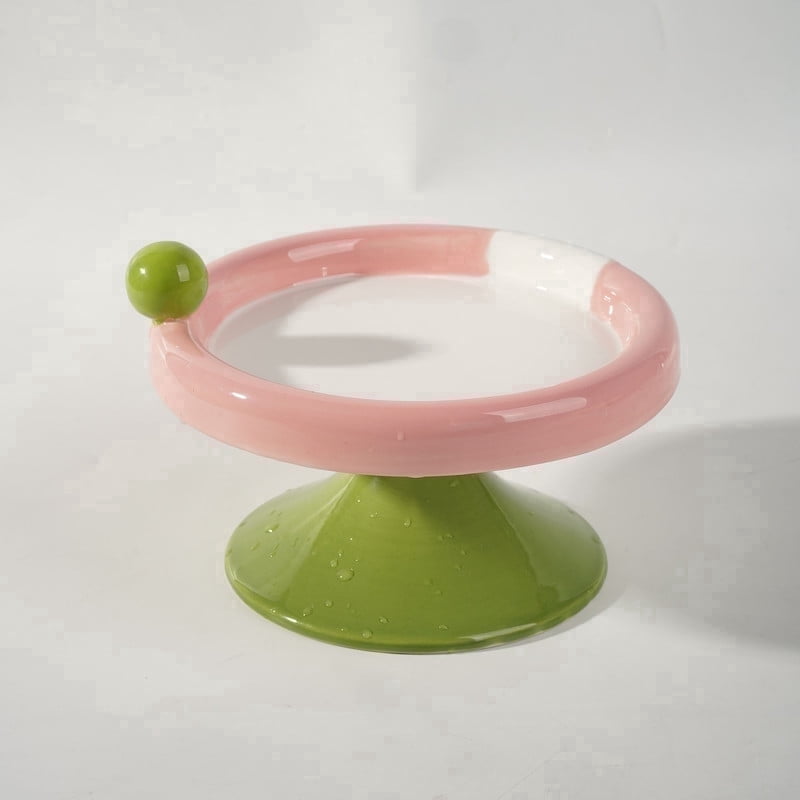Fairela Elevated Ceramic Cat Bowl,Anti-Slip Raised Pet Feeder with Ice Cream Style Design,Pink