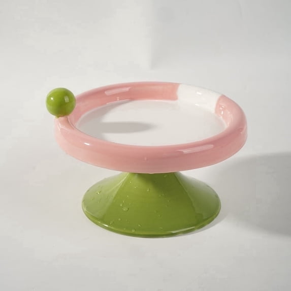 Fairela Elevated Ceramic Cat Bowl,Anti-Slip Raised Pet Feeder with Ice Cream Style Design,Pink