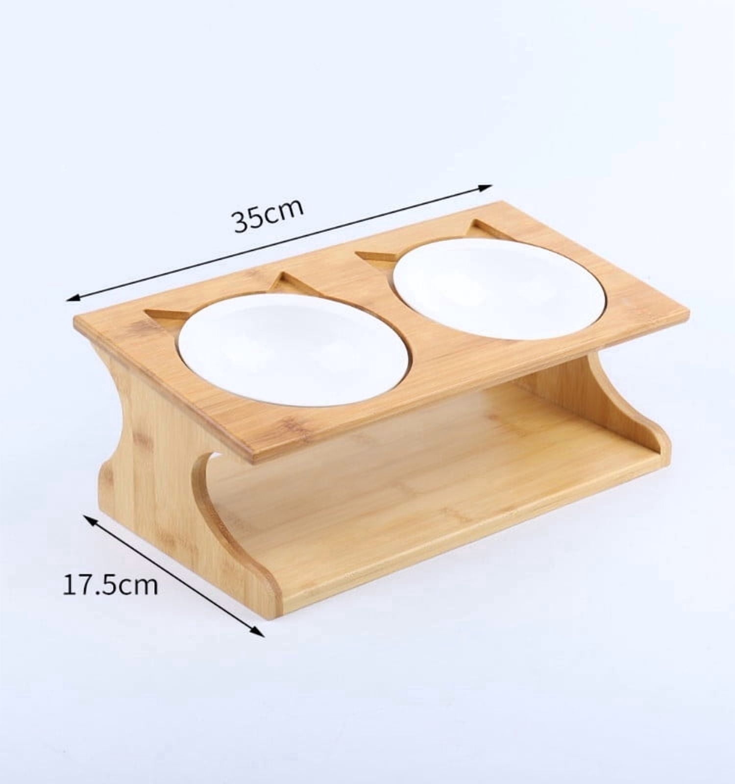 Fairela™ Ergonomic Bamboo Elevated Double Cat Bowl Stand with Ceramic Bowls - Raised Pet Feeder for Cats, Kittens & Small Dogs
