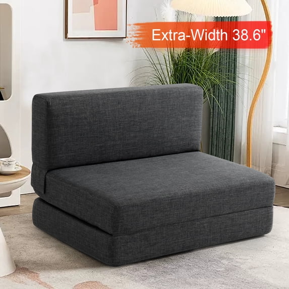 Fairyland Modern Linen Fabric Removable Backrest Foldable Sofa Bed, Dark Gray