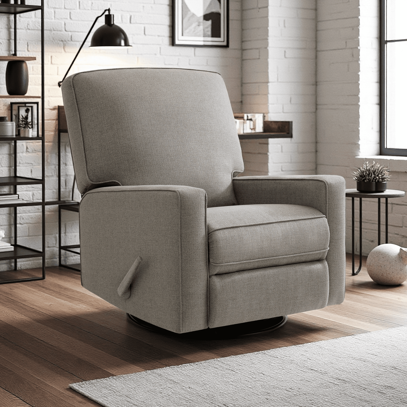 Fairyland Multi-Functional Swivel Glider Recliner Chair, 360° Rocking Recliner for Small Spaces, Nursery & Home Theater,Grey