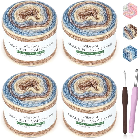 Fairyland Yarn for Crocheting Knitting-Gradient Cake-4 Pack of 100g/3.52 oz-Soft DK Light Weight #3-60% Cotton 30% Acrylic 10% Wool-Perfect Scarves, Shawls, Blankets and Garments(A)