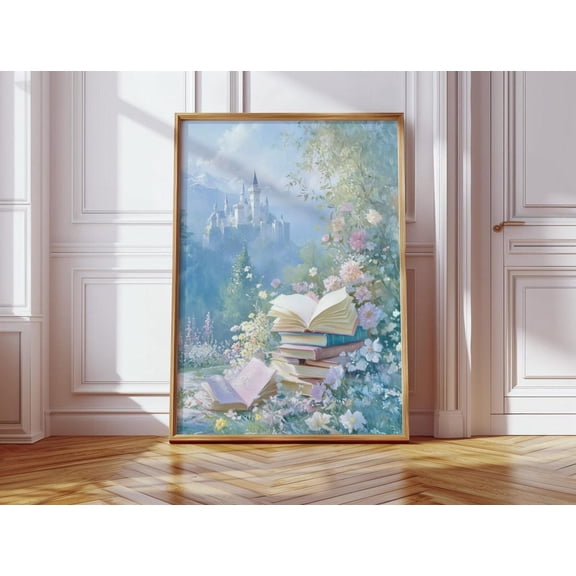 Fairytale Book Stack Wall Art Print, Unframed Paper Poster 8x10in
