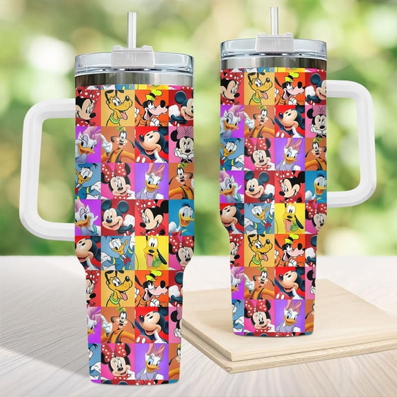Fairytale Characters Tumbler 40oz, Classic Mouse Bow Mouse Sailor Duck Bow Duck Silly Dog Friend Cup with Handle, Fairytale Cup Gift For Summer