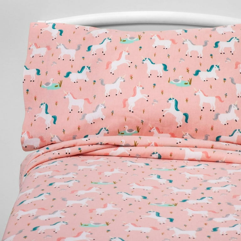 Fairytale Frolic Unicorn Flannel Full Sheet Set Pillowfort