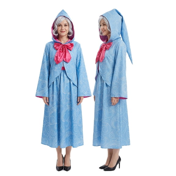 Fairytale Godmother Cosplay Costume for Adults Light Blue Magic Wand Dress Up Outfit for Halloween Parties