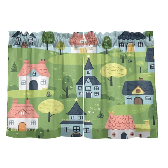 Fairytale House Scene 27"x24" Linen Look Cafe Curtain Set with Privacy and UV Protection