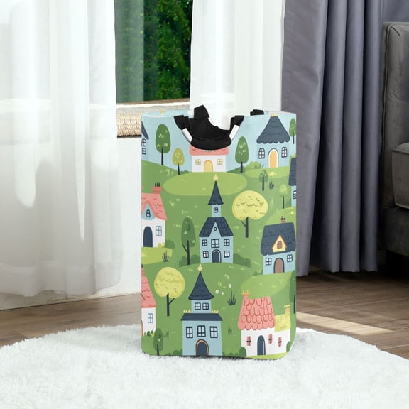 Fairytale House Scene Foldable Laundry Hamper 12.6x11x22.7in with Handles for Bathroom Bedroom Storage