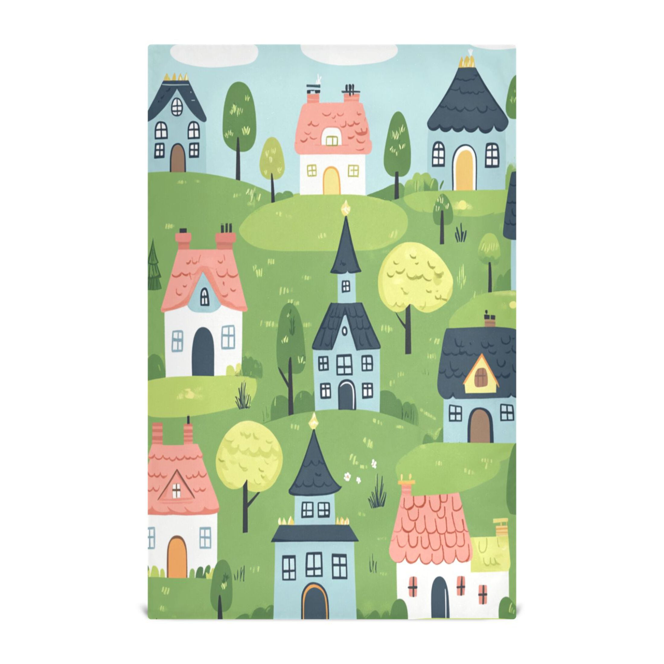Fairytale House Scene Kitchen Towels 6-Piece Pack Tea Towels for Kitchen Decorative Waffle Design 28x18in