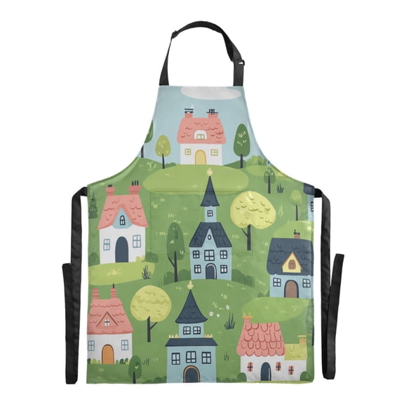 Fairytale House Scene Long Apron for Cooking Water Resistant Adjustable Bib with 2 Pockets 88x68cm
