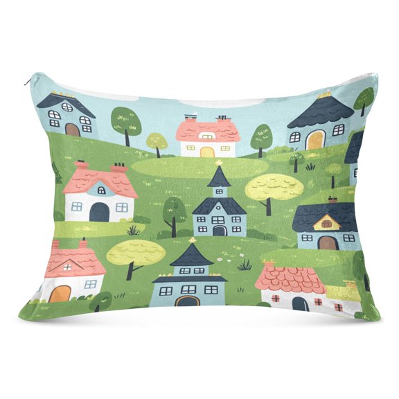 Fairytale House Scene Soft Plush Pillow Cover, Zippered Design, Comfortable for Bedroom and Sofa