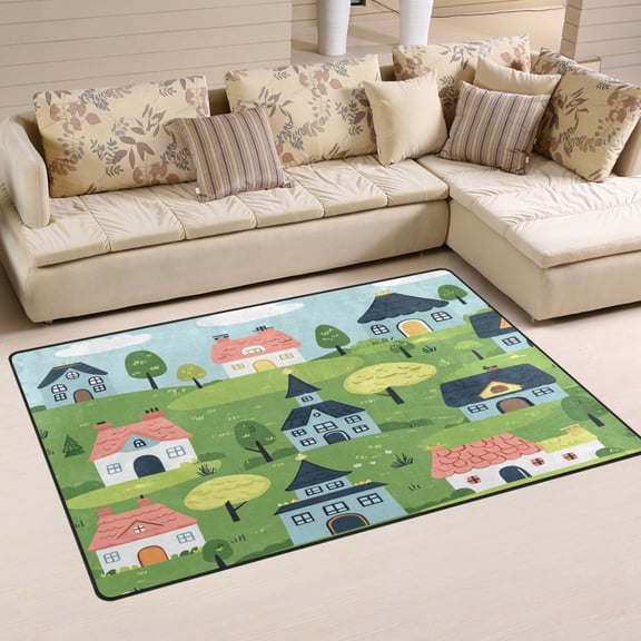 Fairytale House Scene Soft Polyester Area Rug 31''x20'', Non Slip, Memory Foam, Water Absorbent