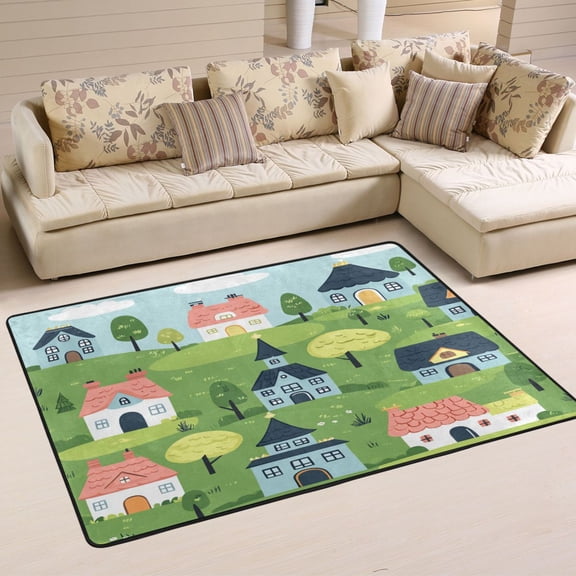 Fairytale House Scene Soft Polyester Area Rug 36''x24'', Non Slip, Memory Foam, Water Absorbent
