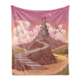 thumbnail image 1 of Fairytale Soft Flannel Fleece Throw Blanket, Princess and Castle Cartoon Like Image on the Hill Sunset Image Art Print, Cozy Plush for Indoor and Outdoor Use, 50" x 70", Multicolor, by Ambesonne, 1 of 6
