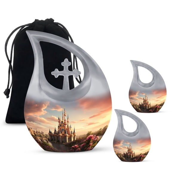 Fairytale Twilight Castle Amidst Urn - Cremation Urns For Adults - Urns For Human Ashes Adult Man - Urn Keepsakes For Ashes - Mini Urns For Ashes, (Combo - 10" & 4", 3 Pcs)