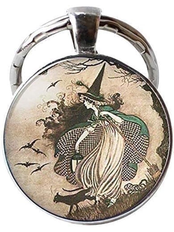 Fairytale Witch Keychain Witch Charm Jewelry Glass Photo Keychain