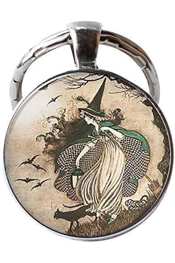 Fairytale Witch Keychain Witch Charm Jewelry Glass Photo Keychain