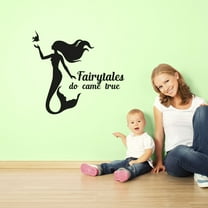 Fairytales Do Come True Quote Mermaid Princess Silhouette Disney Movie Princess Quotes Vinyl Wall Art Wall Decal Wall Sticker Home Decoration Design Kids Girls Room Wall Décor Size (20x20 inch)