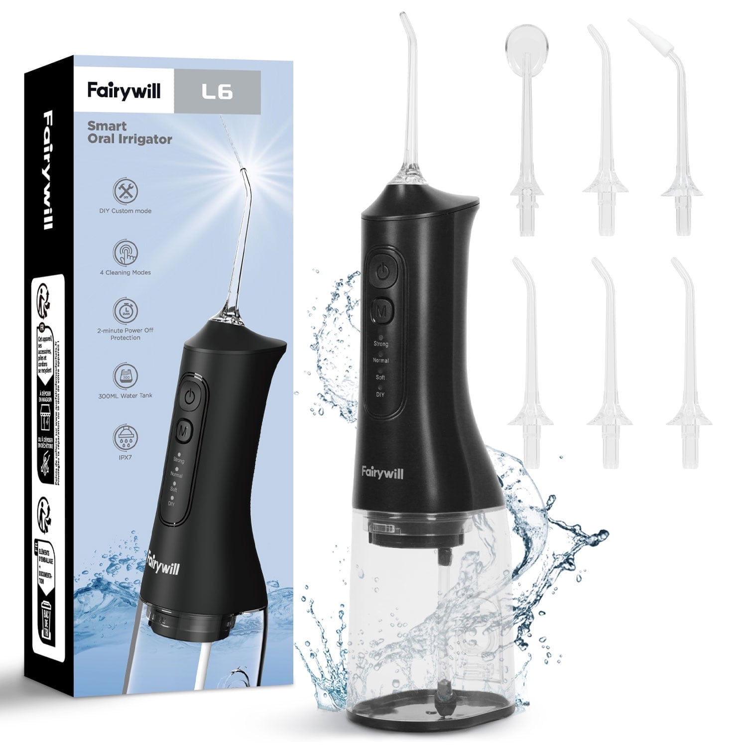 Fairywill Cordless Water Flosser, Dental Oral Irrigator 300ML - Technical View