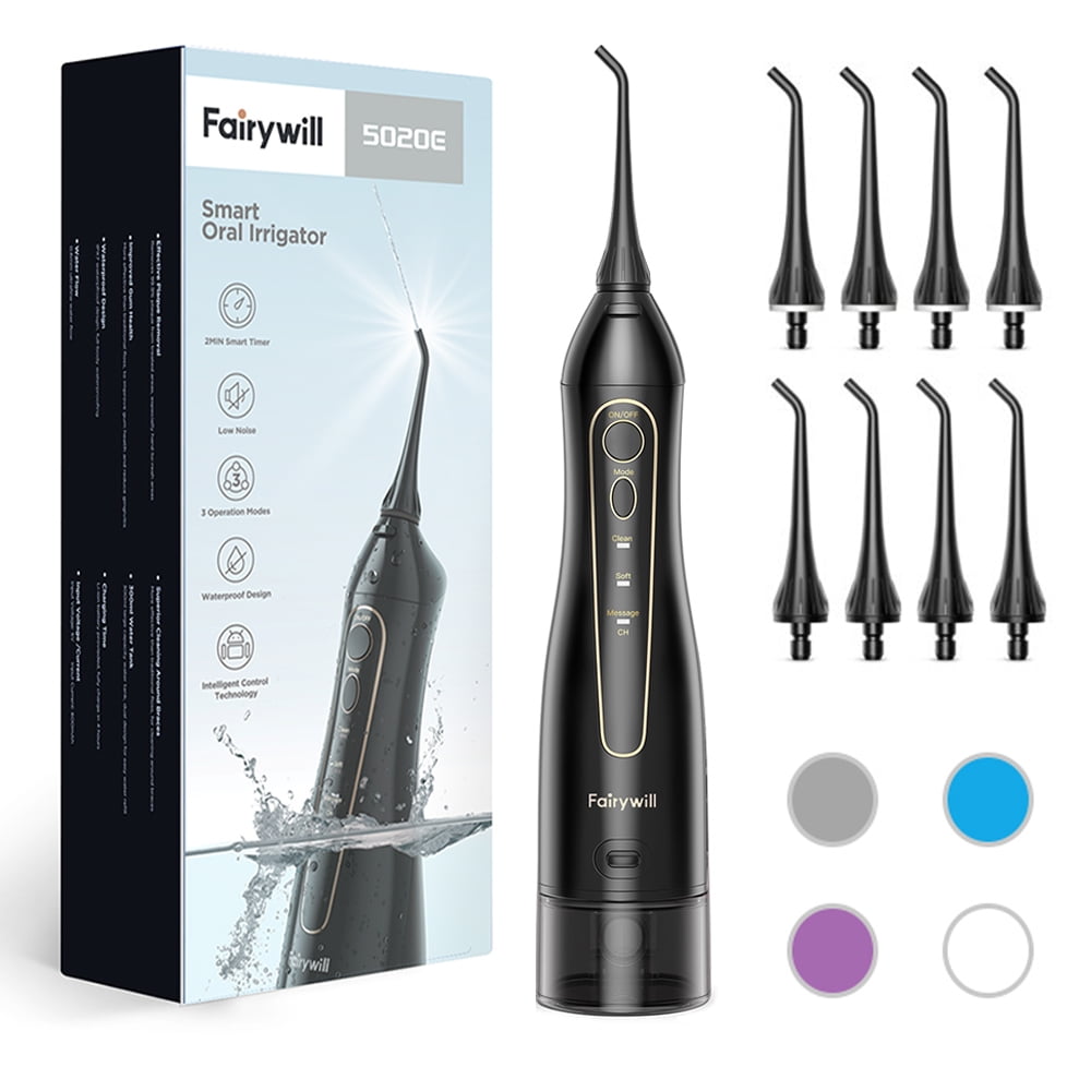 harmonisk Muldyr tidevand Fairywill Cordless Water Flosser with 8 Jet Tips, Portable Oral Irrigator  Electric Teeth Cleaner for Brace Care,3 Modes, Black - Walmart.com