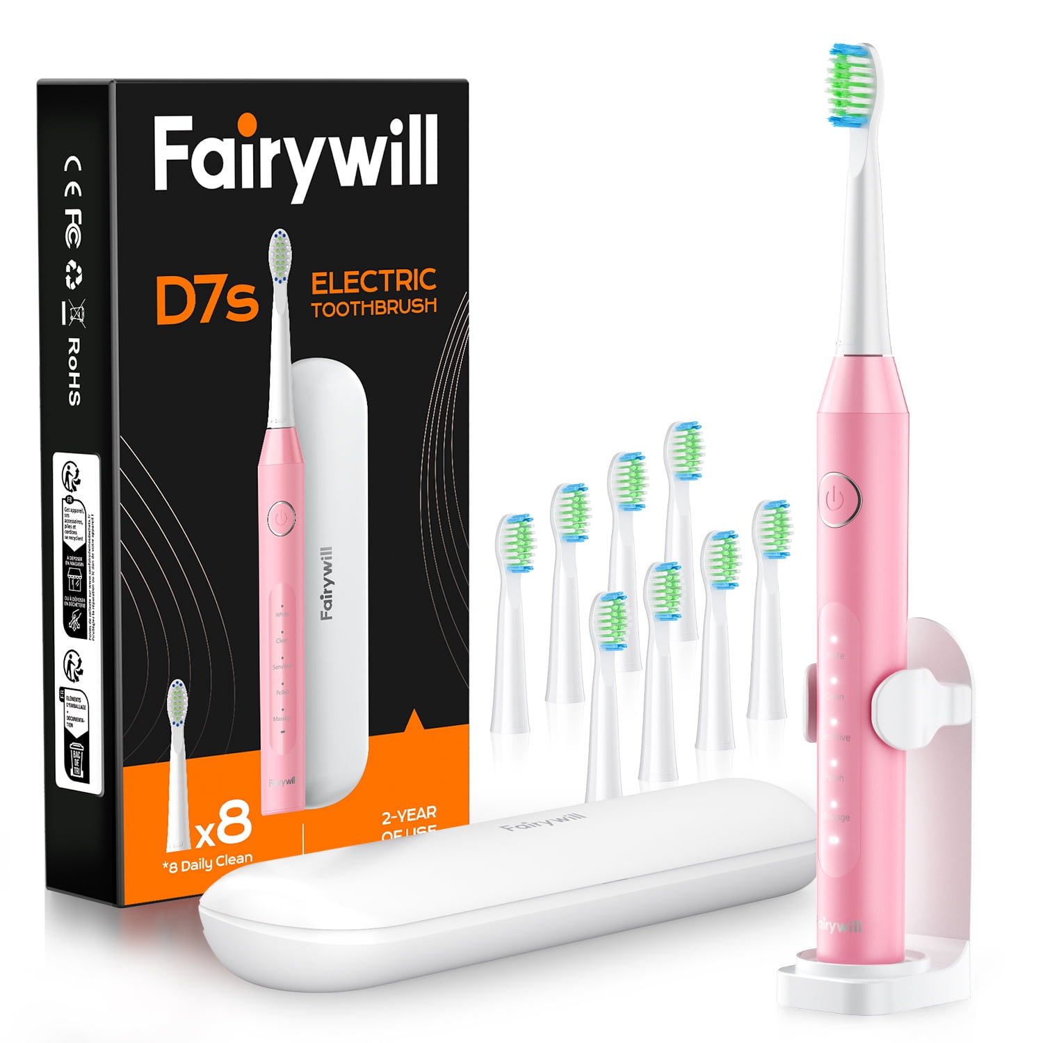 Fairywill Electric Toothbrush, Sonic Whitening, Brush Heads,