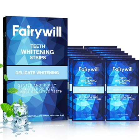 Fairywill Teeth Whitening Strip Kits, 28 Strips for Sensitive Teeth Available 14Treatments,Effective Removes Stains, Non-Slip Whiter Gentle and Safe
