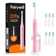 Fairywill Sonic Electric Toothbrush for Adults, Rechargeable with 6 Dupont Brush Heads, 47000 VPM, 5 Modes, Fast Charge,60-Day Battery, IPX7 Waterproof, Pink